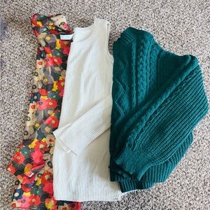 Green Cable Knit Sweater, floral turtleneck, cold shoulder Saavy top
